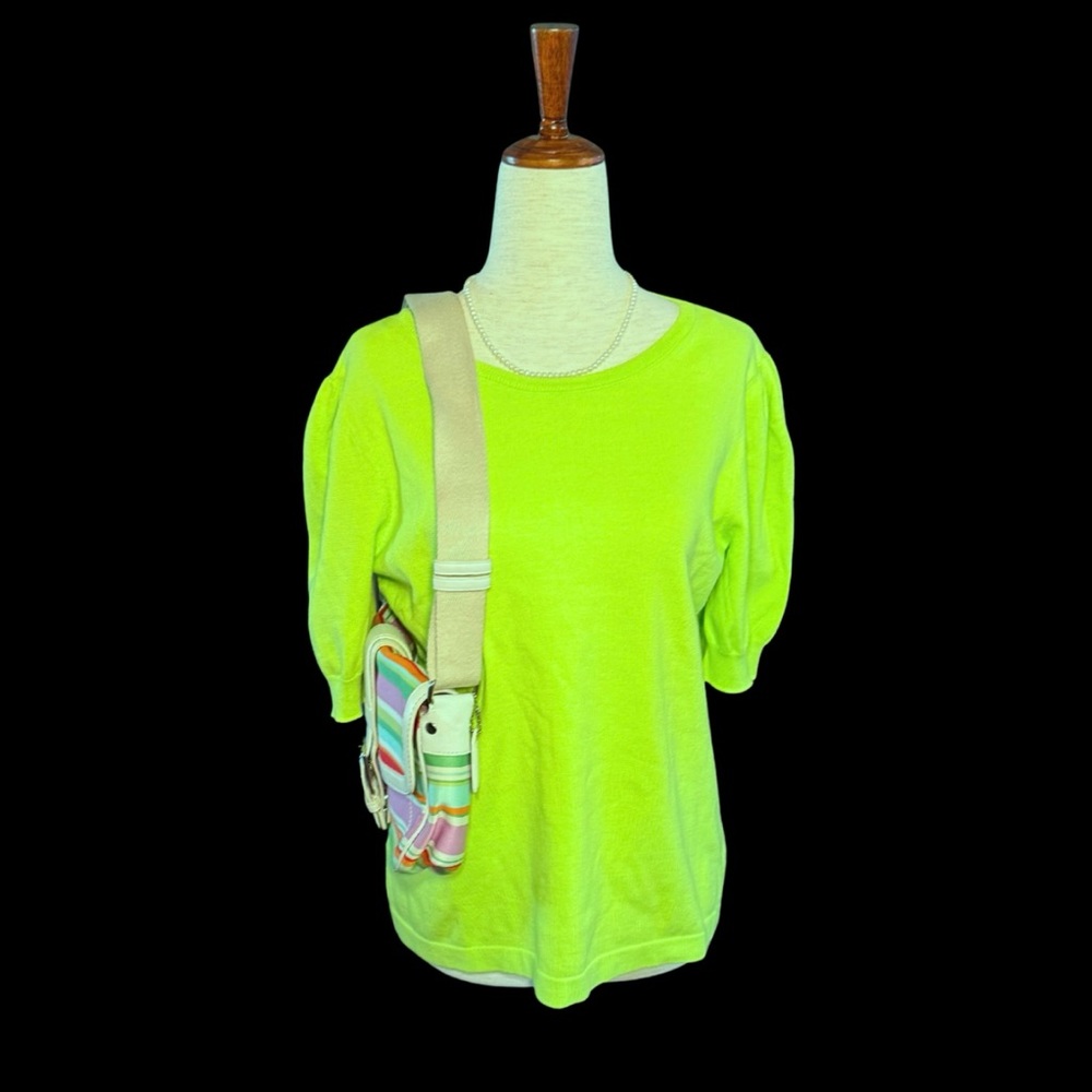 Cece Bright Frog Green Short Puff Sleeves Sweater Size M‎